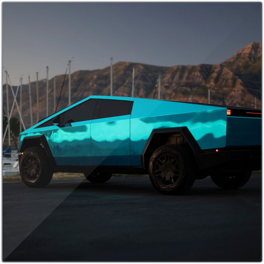 Metallic Teal Tesla Cybertruck - Metal Print