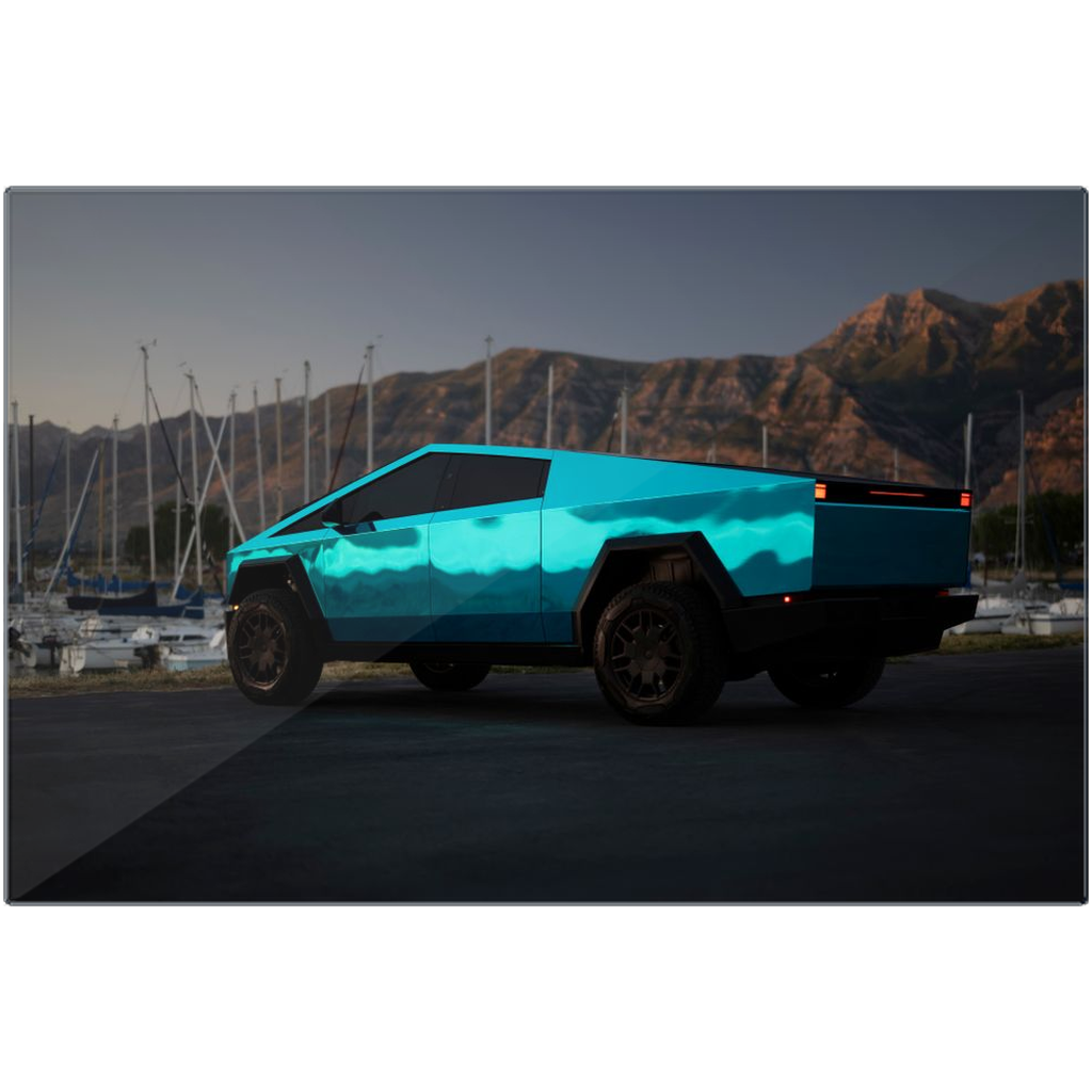 Metallic Teal Tesla Cybertruck - Metal Print