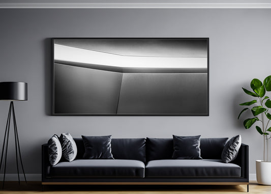Tesla Cybertruck Light Bar, Black and White Fine Art Print On Metal, Black Float Frame