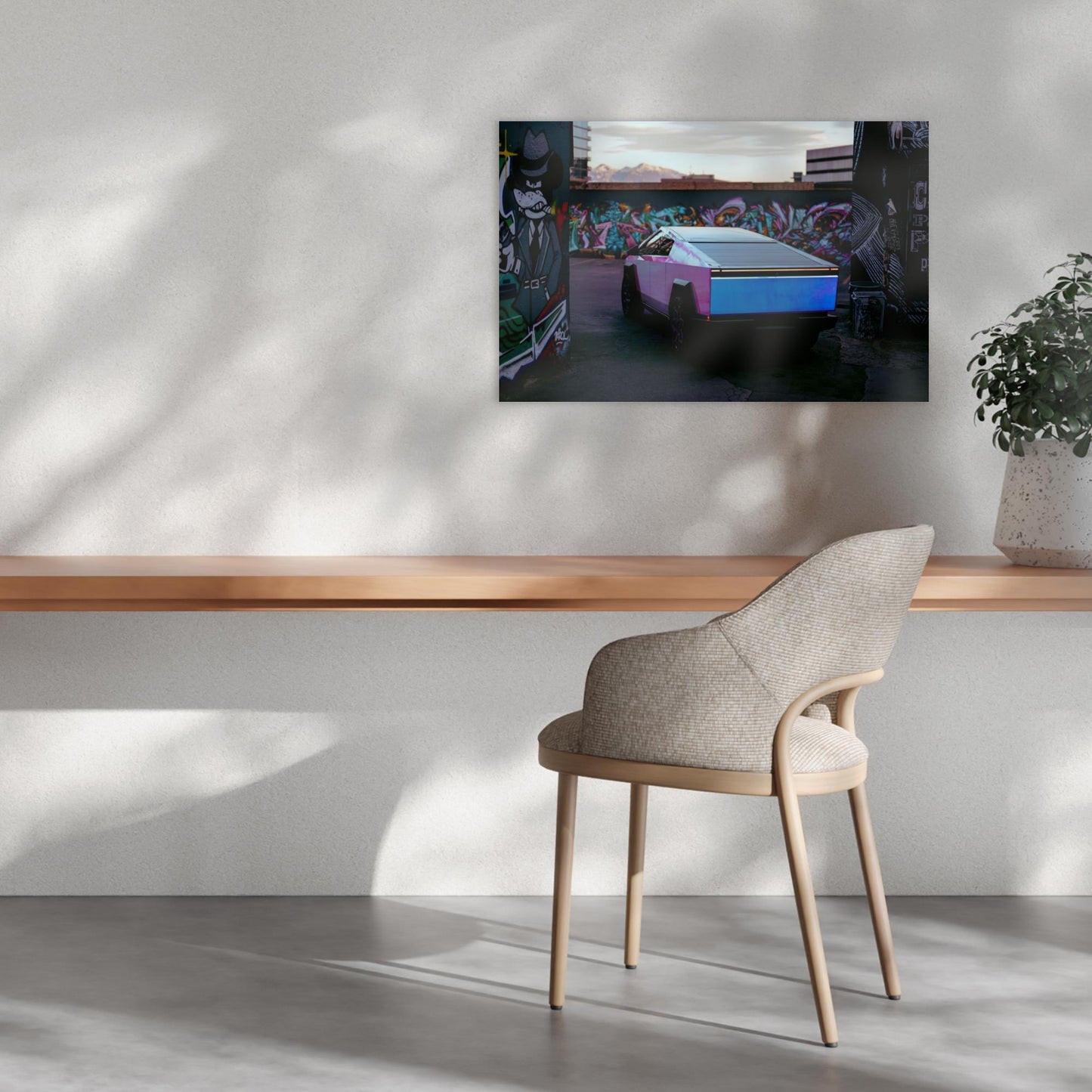 Multicolor Wrapped Tesla Cybertruck Back Alley - Poster