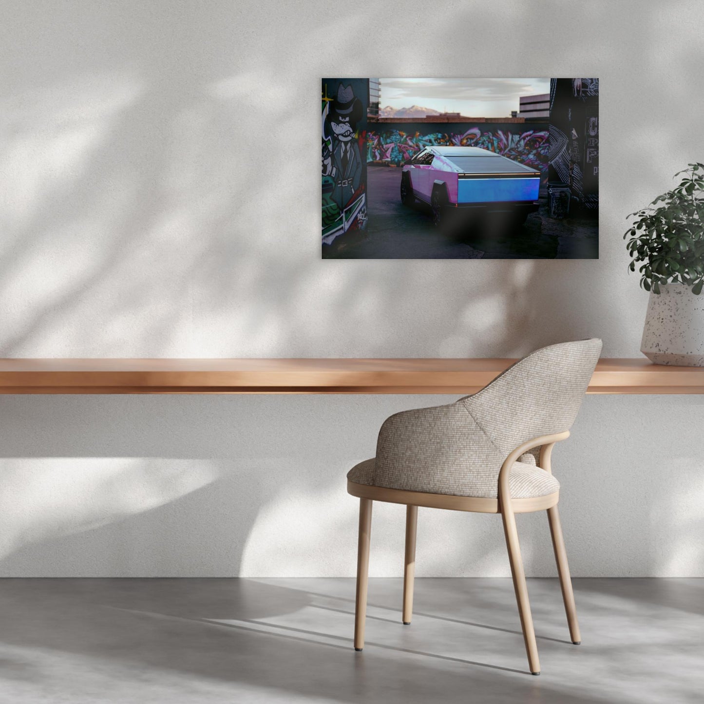 Multicolor Wrapped Tesla Cybertruck Back Alley - Poster