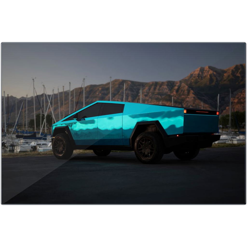 Metallic Teal Tesla Cybertruck - Metal Print